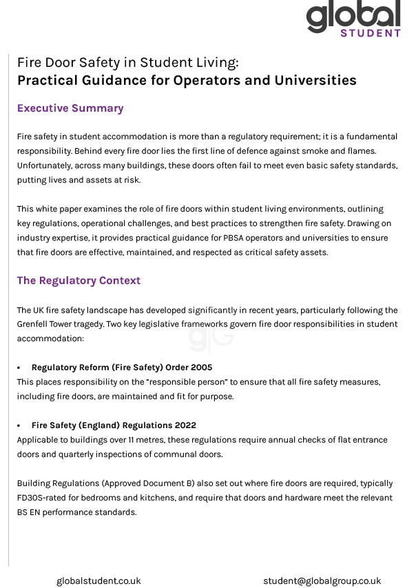 Fire Door Safety in Student Living: Practical Guidance for Operators and Universities